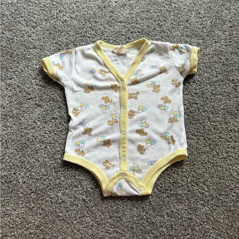 Vintage adorable White and Yellow Baby Onesie